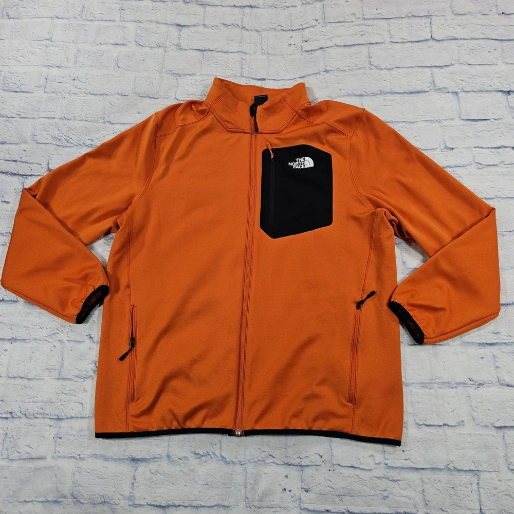 The North Face Crest Full Zip Jacket Mens XL Orange Black Fleece Hiking Active
